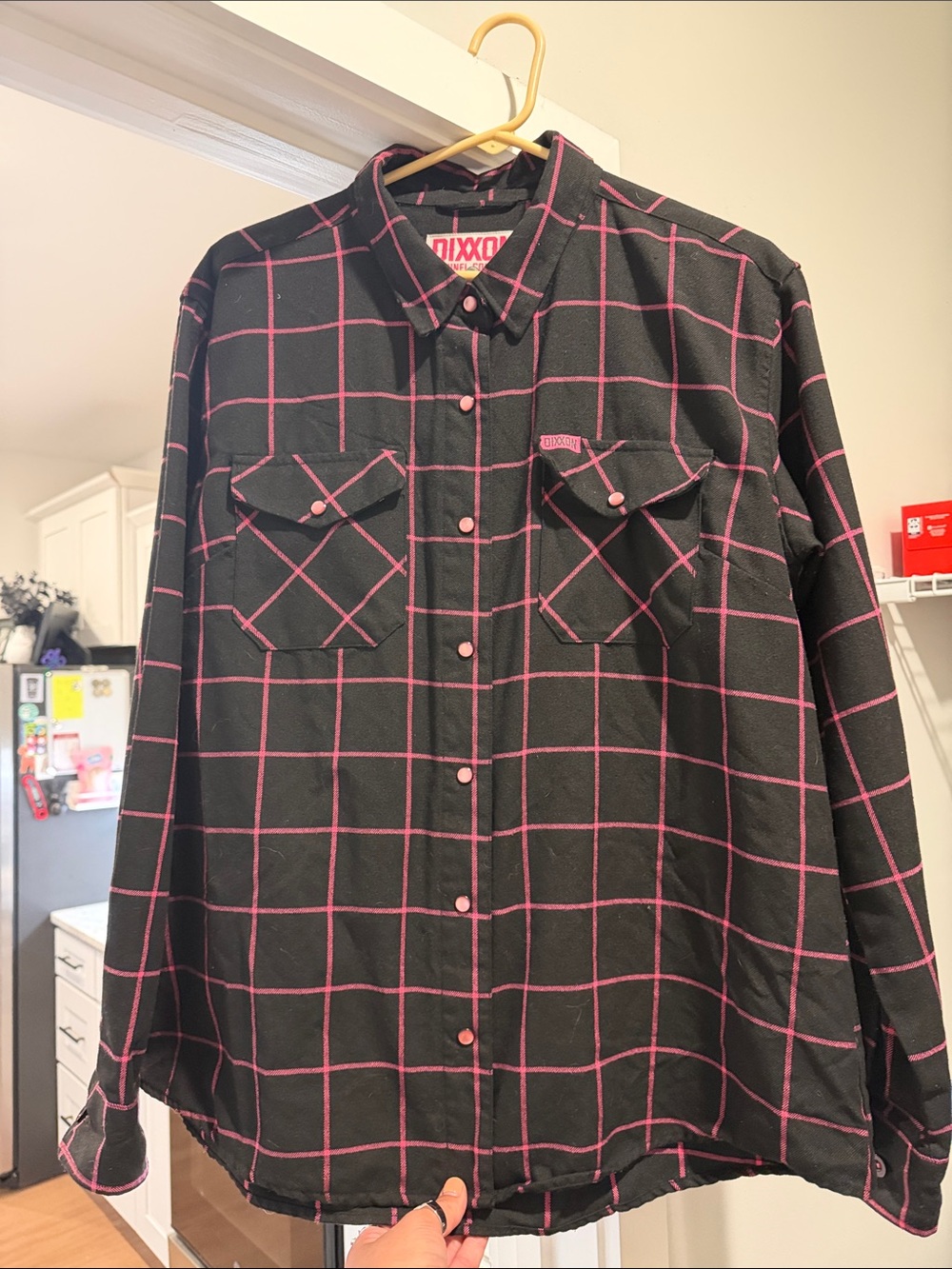 DIXXON Flannel Co. Hope Pink/Black Button-Down Shirt Womens XL